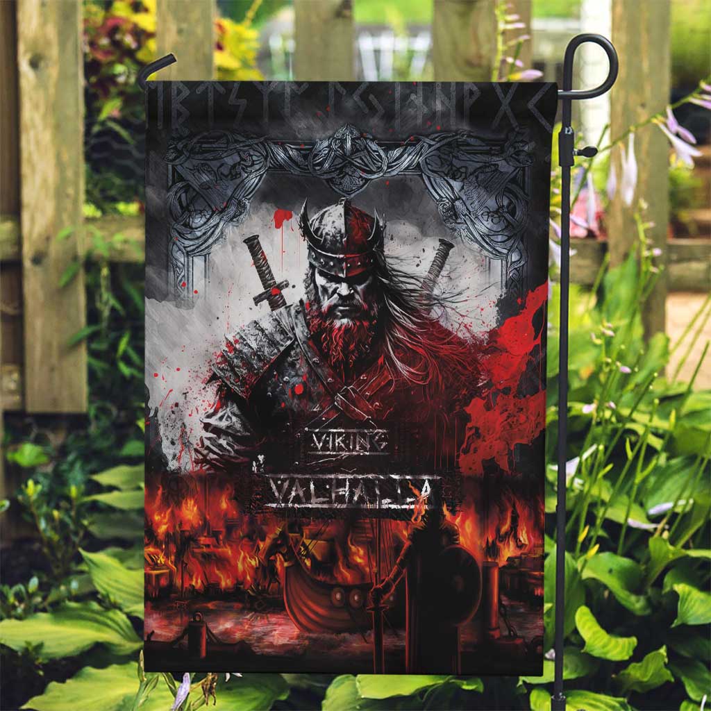 Viking Valhalla Garden Flag Norseman and Burning Battlefield - Wonder Print Shop