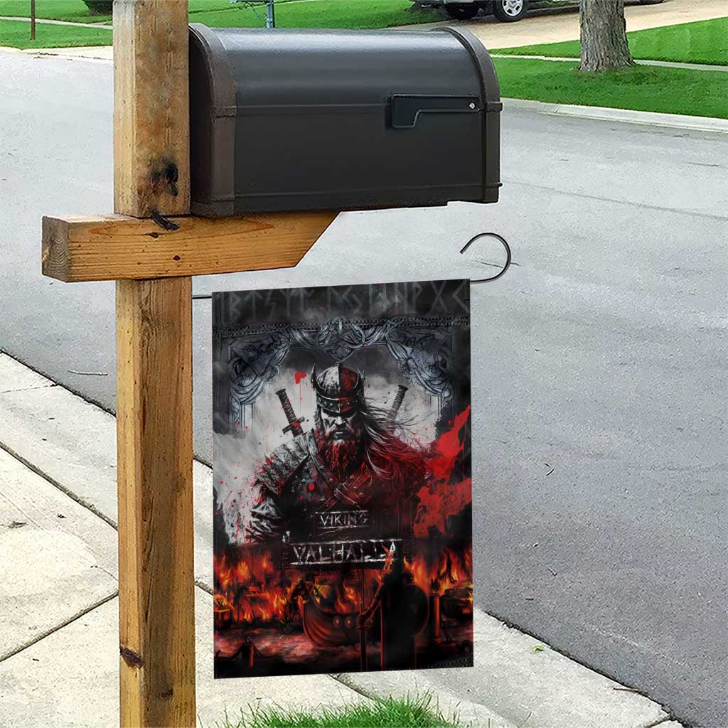Viking Valhalla Garden Flag Norseman and Burning Battlefield - Wonder Print Shop