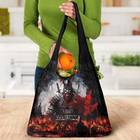 Viking Valhalla Grocery Bag Norseman and Burning Battlefield - Wonder Print Shop