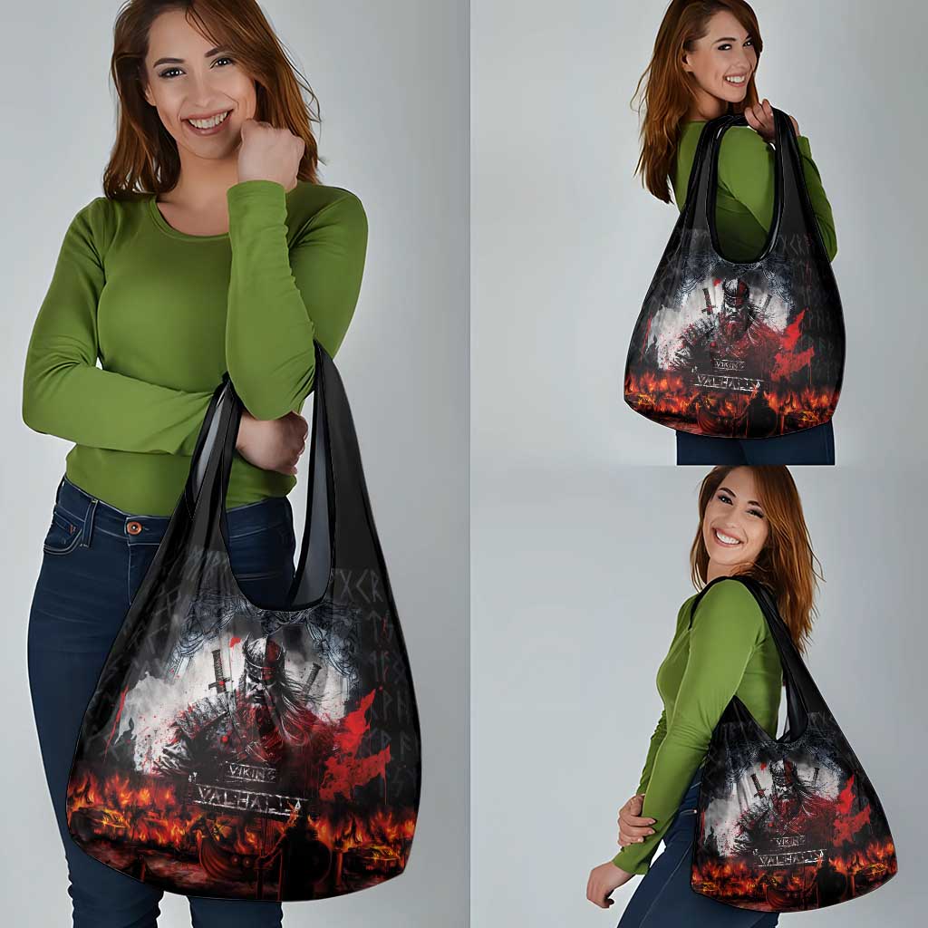 Viking Valhalla Grocery Bag Norseman and Burning Battlefield - Wonder Print Shop