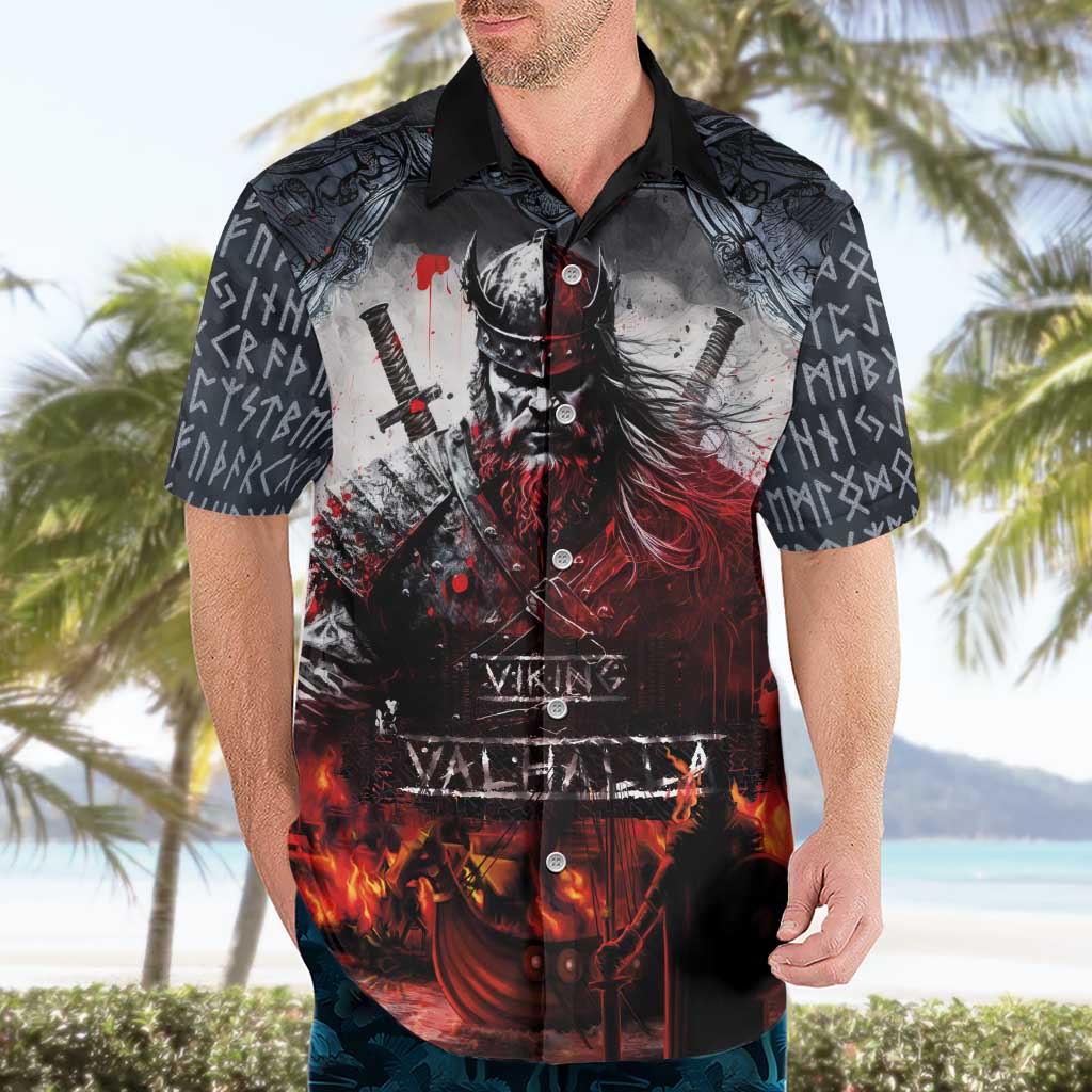 Viking Valhalla Hawaiian Shirt Norseman and Burning Battlefield - Wonder Print Shop