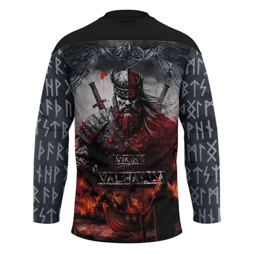 Viking Valhalla Hockey Jersey Norseman and Burning Battlefield - Wonder Print Shop