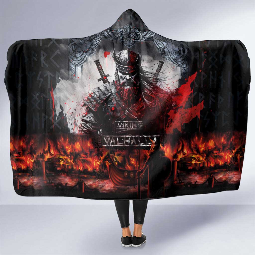 Viking Valhalla Hooded Blanket Norseman and Burning Battlefield - Wonder Print Shop