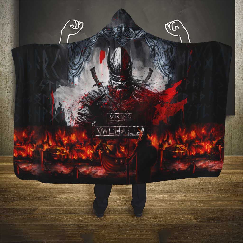 Viking Valhalla Hooded Blanket Norseman and Burning Battlefield - Wonder Print Shop