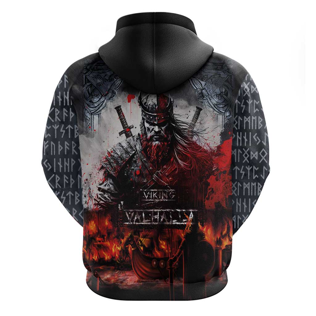 Viking Valhalla Hoodie Norseman and Burning Battlefield - Wonder Print Shop