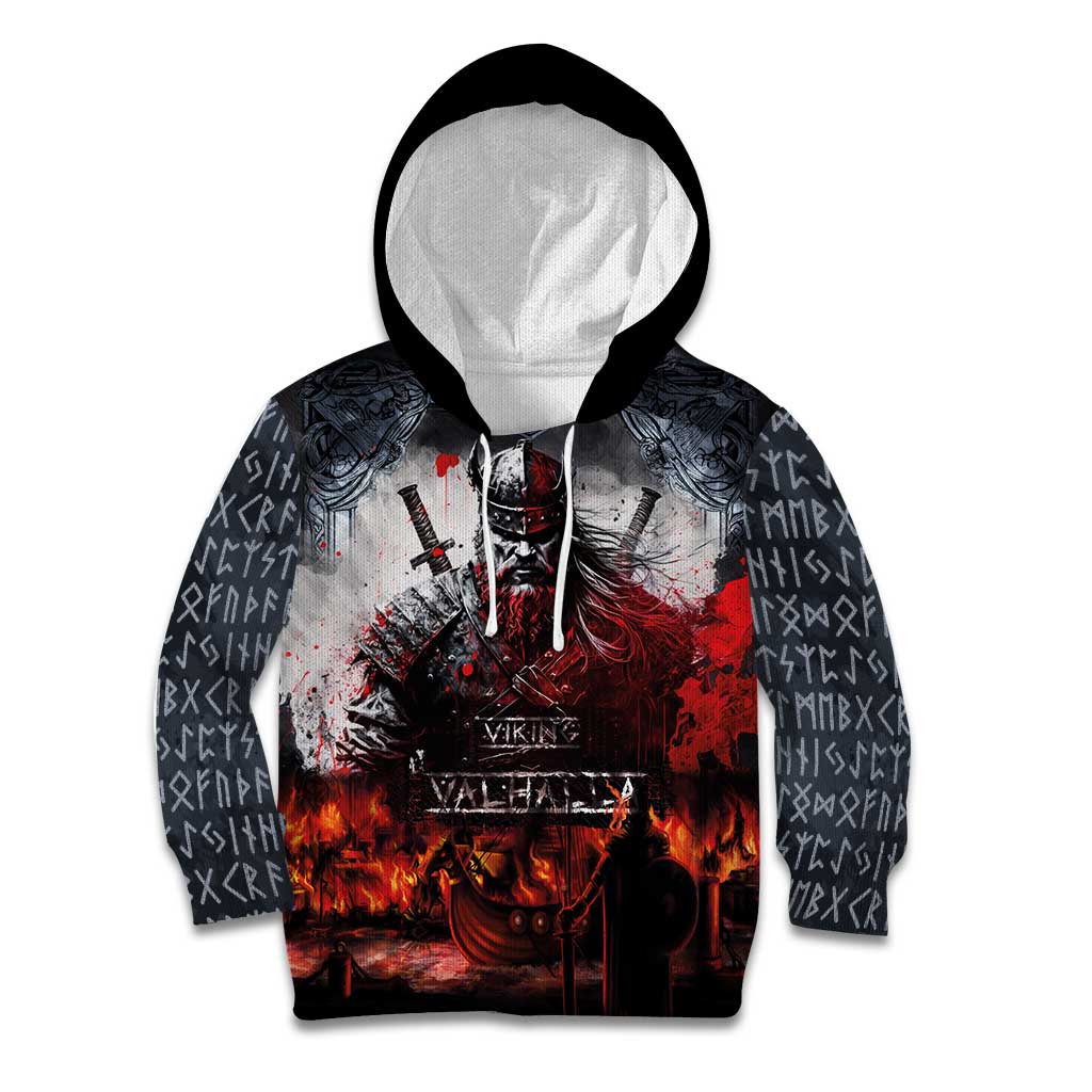 Viking Valhalla Kid Hoodie Norseman and Burning Battlefield - Wonder Print Shop