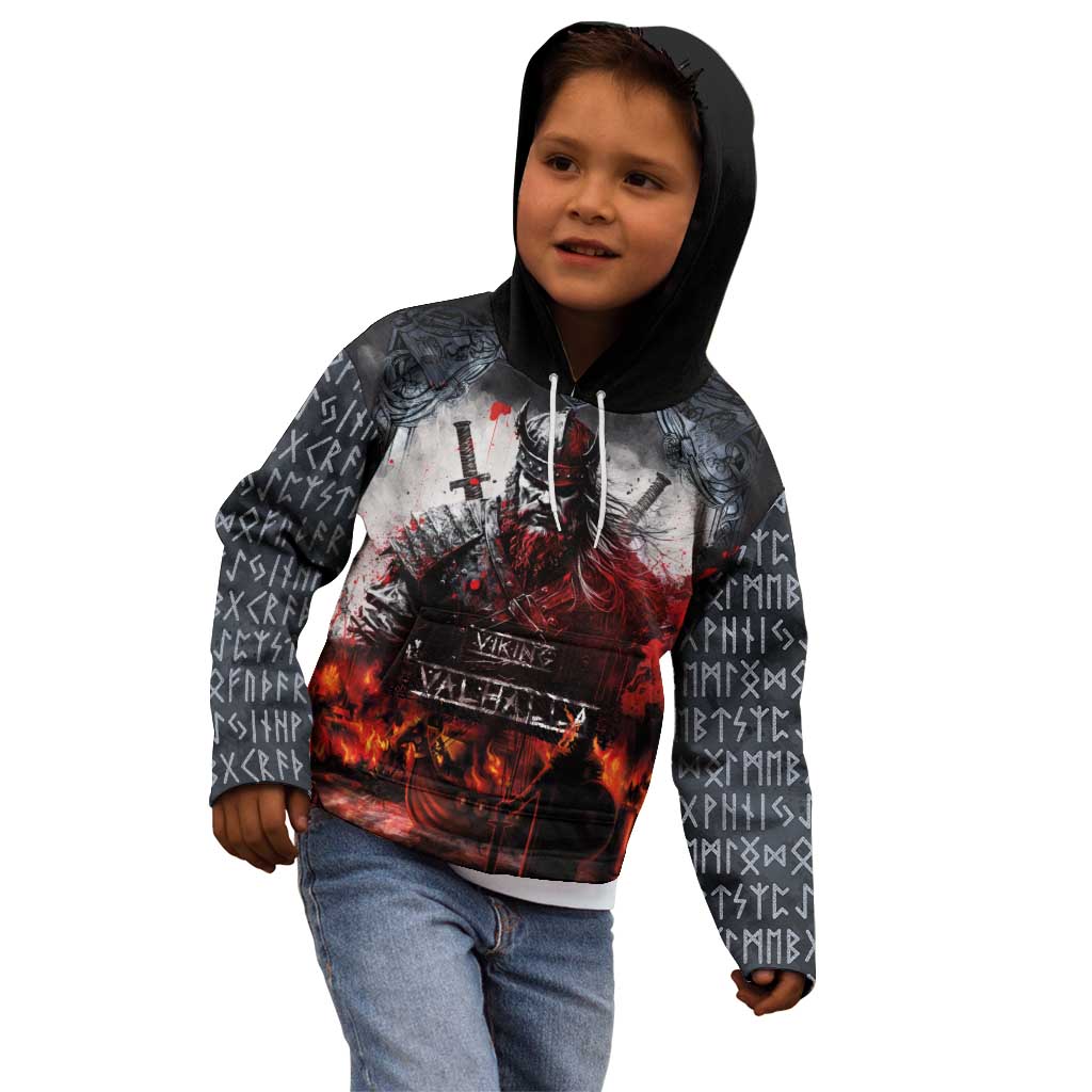 Viking Valhalla Kid Hoodie Norseman and Burning Battlefield - Wonder Print Shop