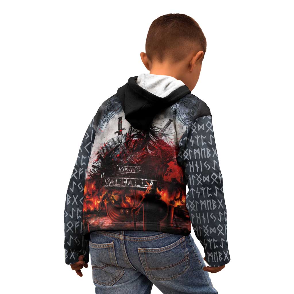 Viking Valhalla Kid Hoodie Norseman and Burning Battlefield - Wonder Print Shop
