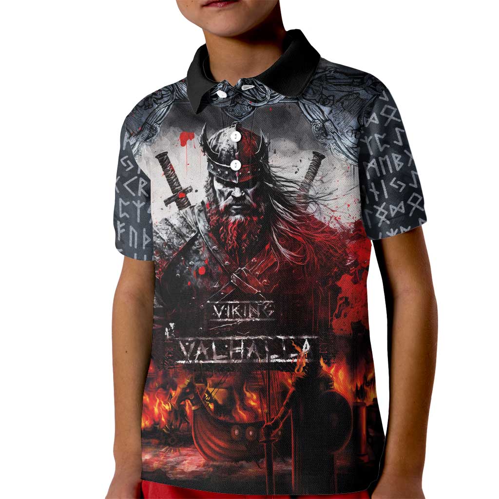 Viking Valhalla Kid Polo Shirt Norseman and Burning Battlefield - Wonder Print Shop