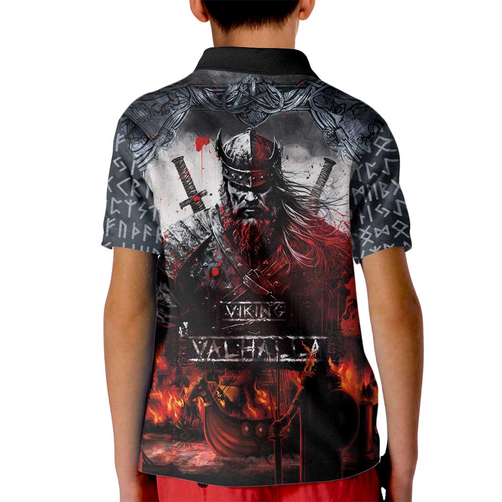Viking Valhalla Kid Polo Shirt Norseman and Burning Battlefield - Wonder Print Shop