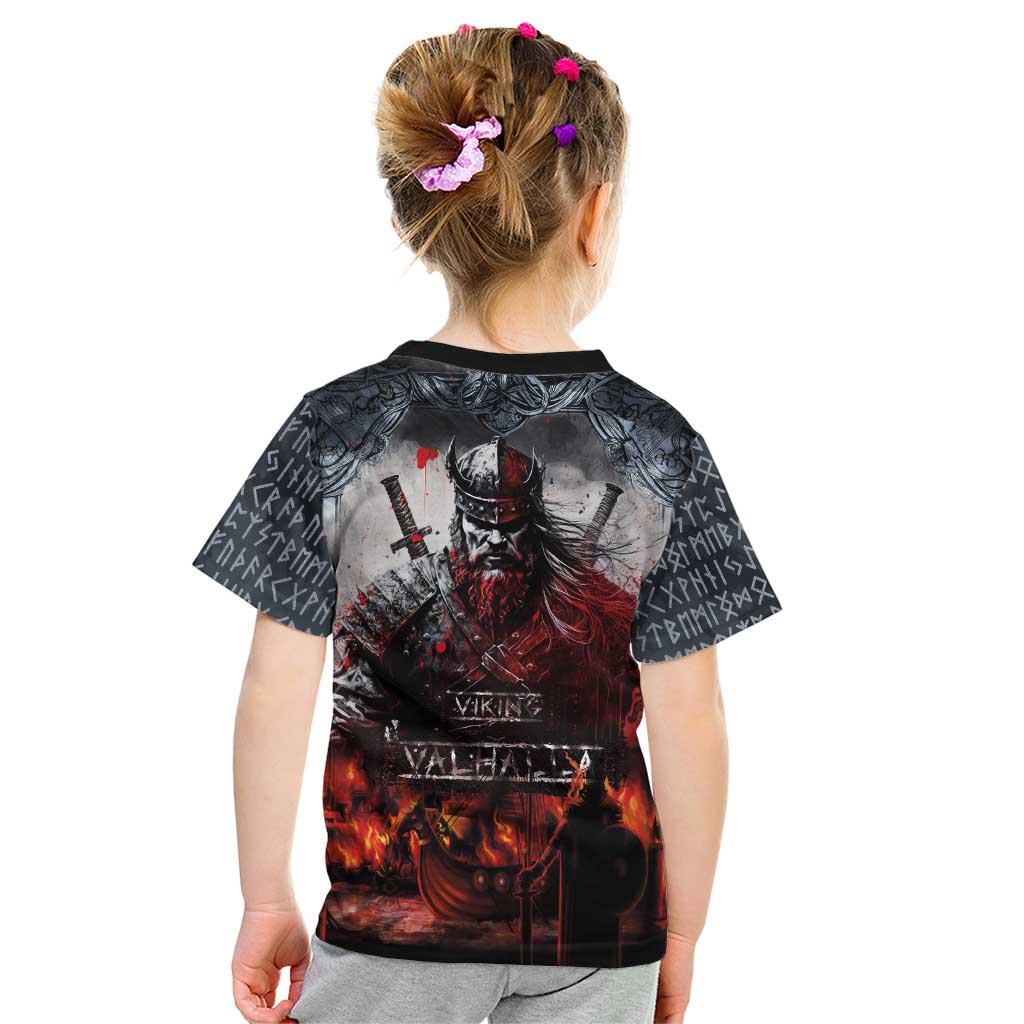 Viking Valhalla Kid T Shirt Norseman and Burning Battlefield - Wonder Print Shop