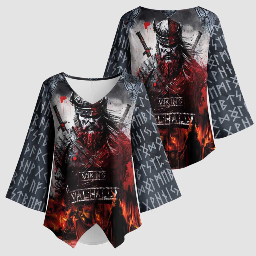 Viking Valhalla Kimono Sleeve Blouse Norseman and Burning Battlefield - Wonder Print Shop