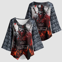 Viking Valhalla Kimono Sleeve Blouse Norseman and Burning Battlefield - Wonder Print Shop