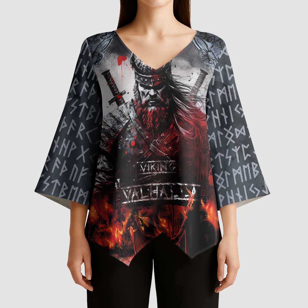 Viking Valhalla Kimono Sleeve Blouse Norseman and Burning Battlefield - Wonder Print Shop
