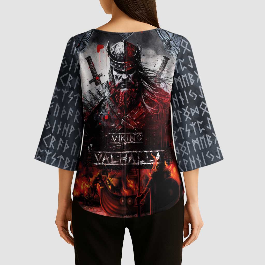 Viking Valhalla Kimono Sleeve Blouse Norseman and Burning Battlefield - Wonder Print Shop