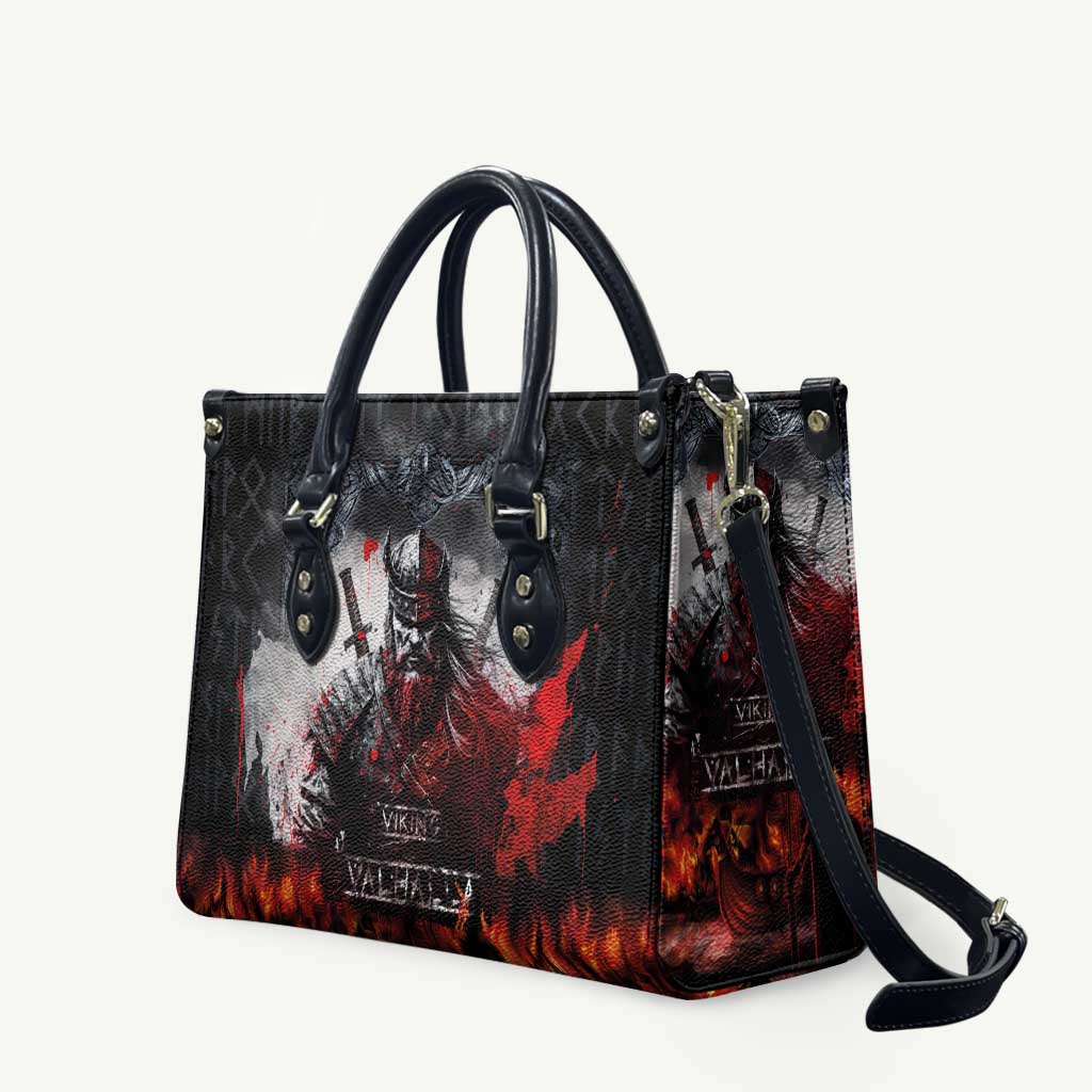 Viking Valhalla Leather Bag Norseman and Burning Battlefield - Wonder Print Shop