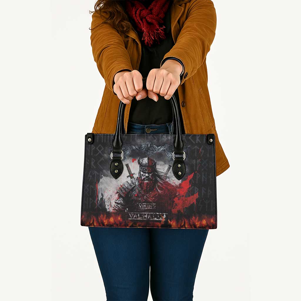 Viking Valhalla Leather Bag Norseman and Burning Battlefield - Wonder Print Shop