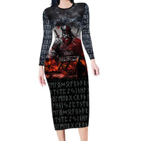 Viking Valhalla Long Sleeve Bodycon Dress Norseman and Burning Battlefield - Wonder Print Shop