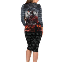 Viking Valhalla Long Sleeve Bodycon Dress Norseman and Burning Battlefield - Wonder Print Shop