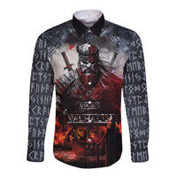 Viking Valhalla Long Sleeve Button Shirt Norseman and Burning Battlefield - Wonder Print Shop