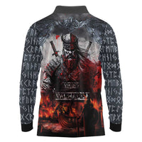 Viking Valhalla Long Sleeve Polo Shirt Norseman and Burning Battlefield - Wonder Print Shop