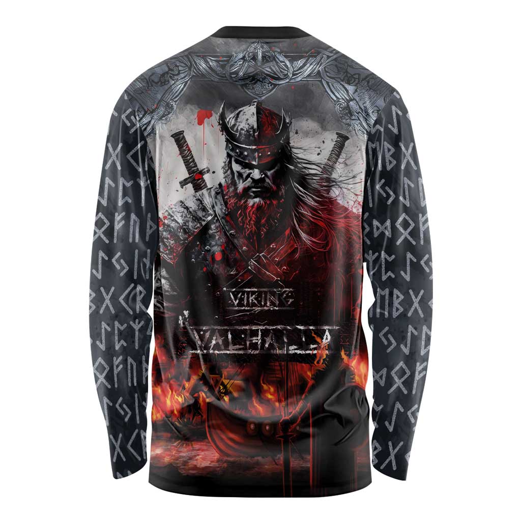 Viking Valhalla Long Sleeve Shirt Norseman and Burning Battlefield - Wonder Print Shop