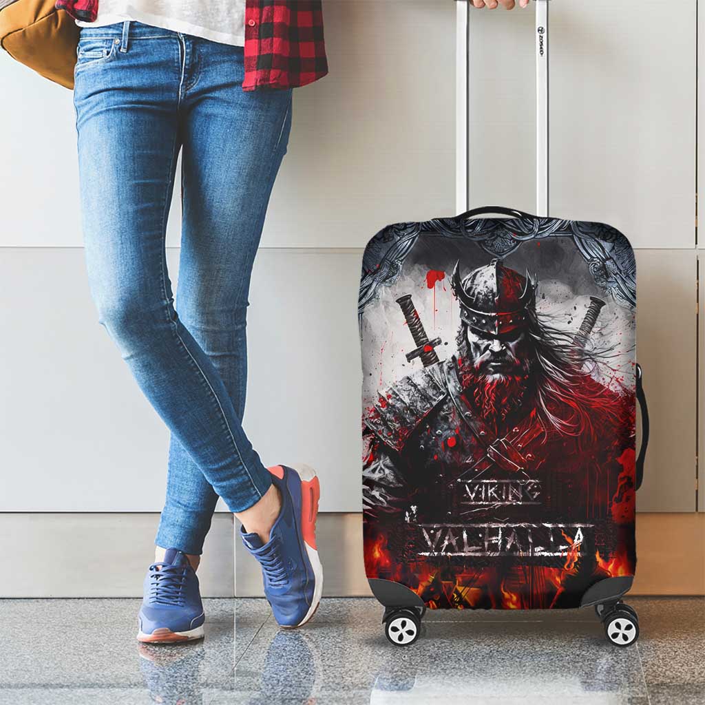 Viking Valhalla Luggage Cover Norseman and Burning Battlefield - Wonder Print Shop