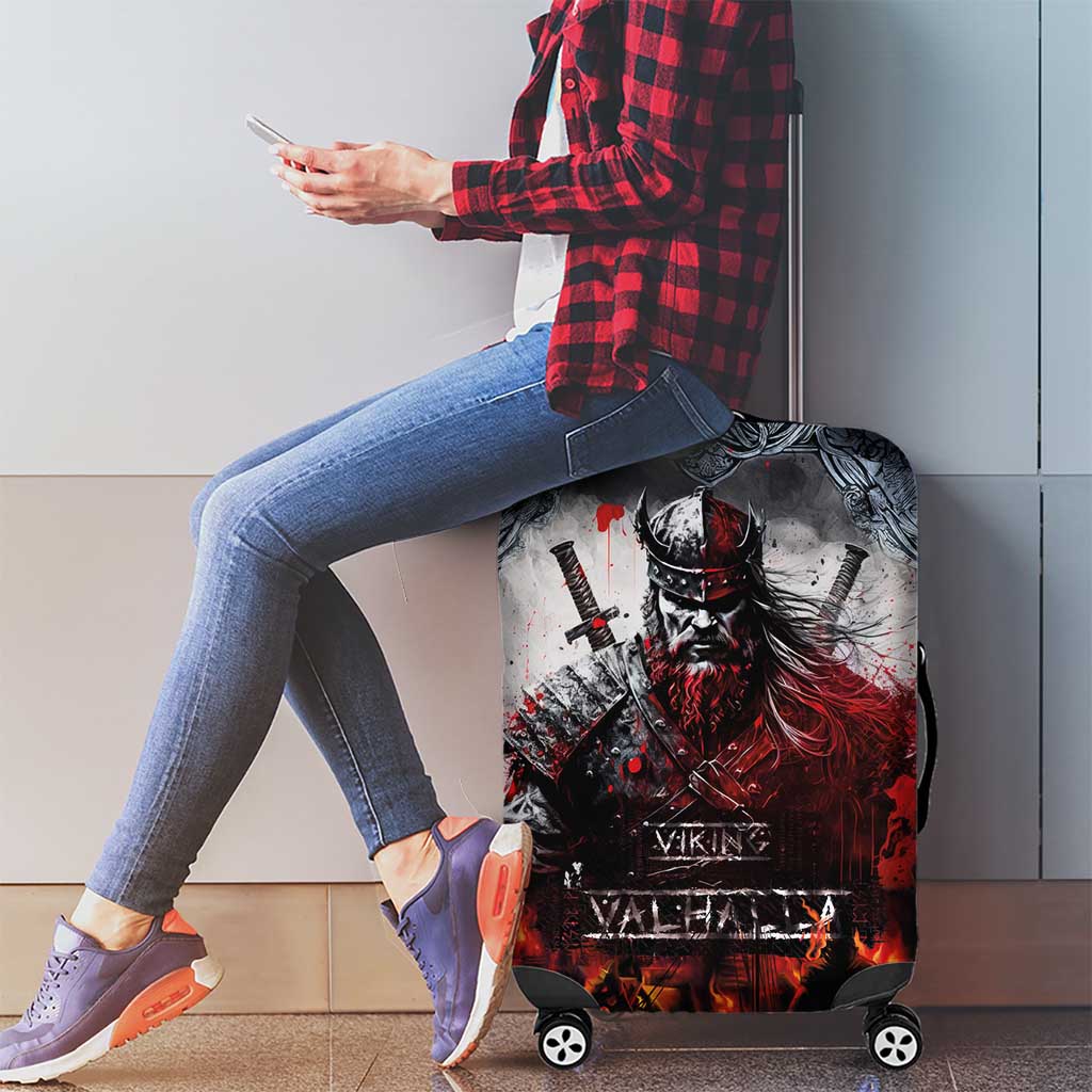 Viking Valhalla Luggage Cover Norseman and Burning Battlefield - Wonder Print Shop