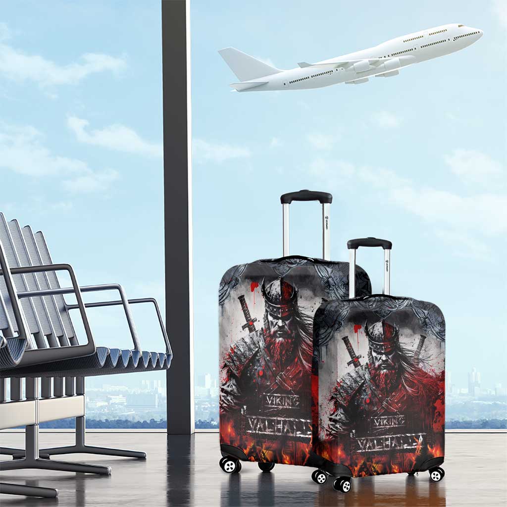 Viking Valhalla Luggage Cover Norseman and Burning Battlefield - Wonder Print Shop