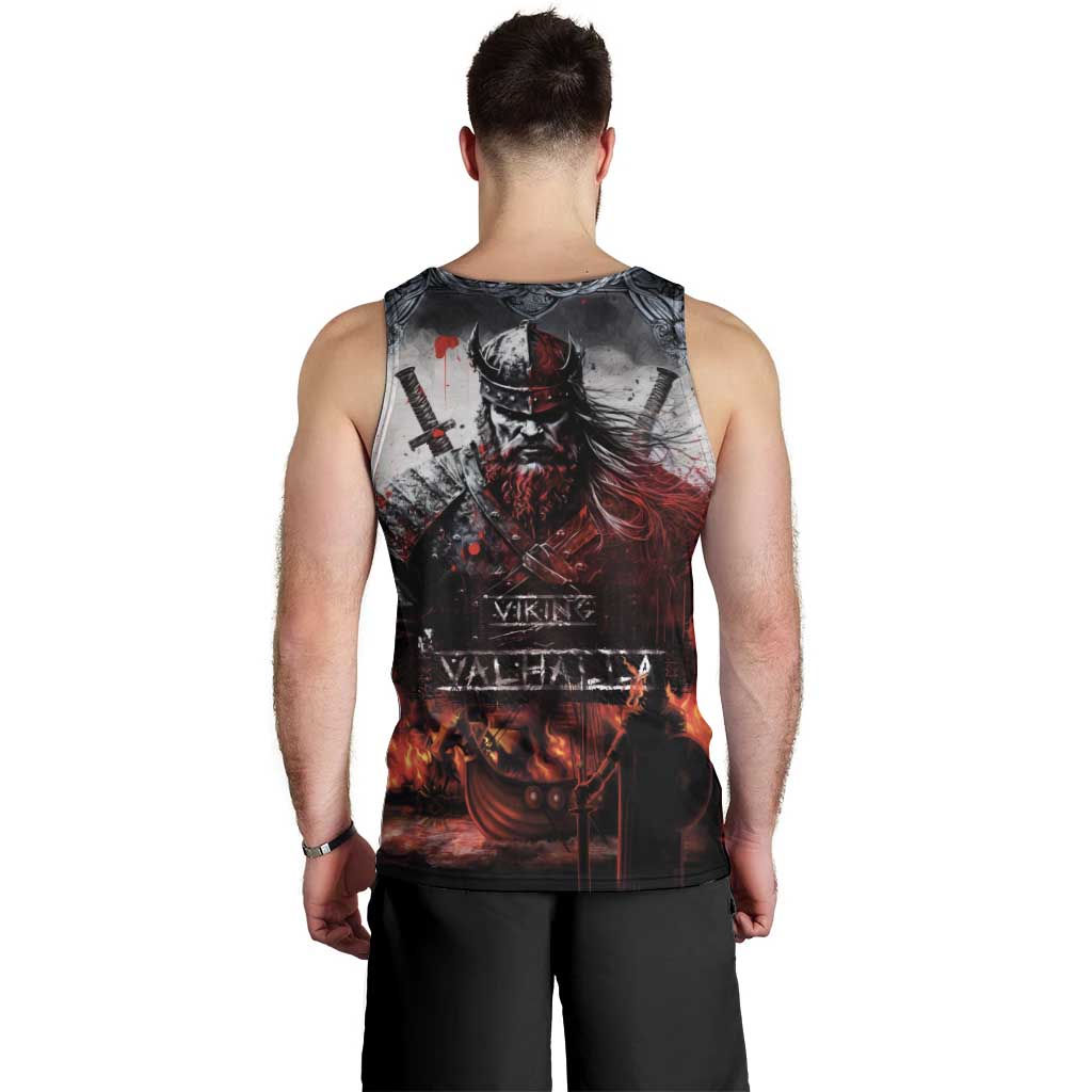 Viking Valhalla Men Tank Top Norseman and Burning Battlefield - Wonder Print Shop