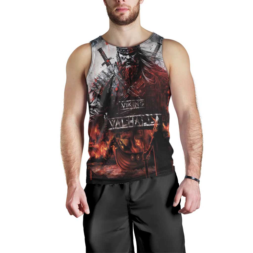 Viking Valhalla Men Tank Top Norseman and Burning Battlefield - Wonder Print Shop