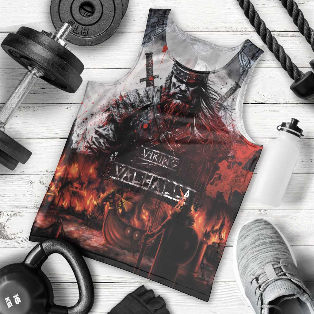 Viking Valhalla Men Tank Top Norseman and Burning Battlefield - Wonder Print Shop