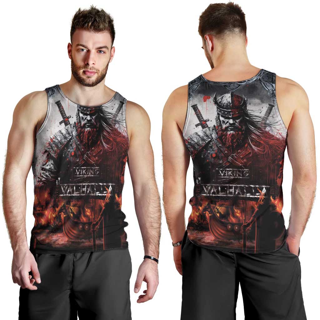 Viking Valhalla Men Tank Top Norseman and Burning Battlefield - Wonder Print Shop