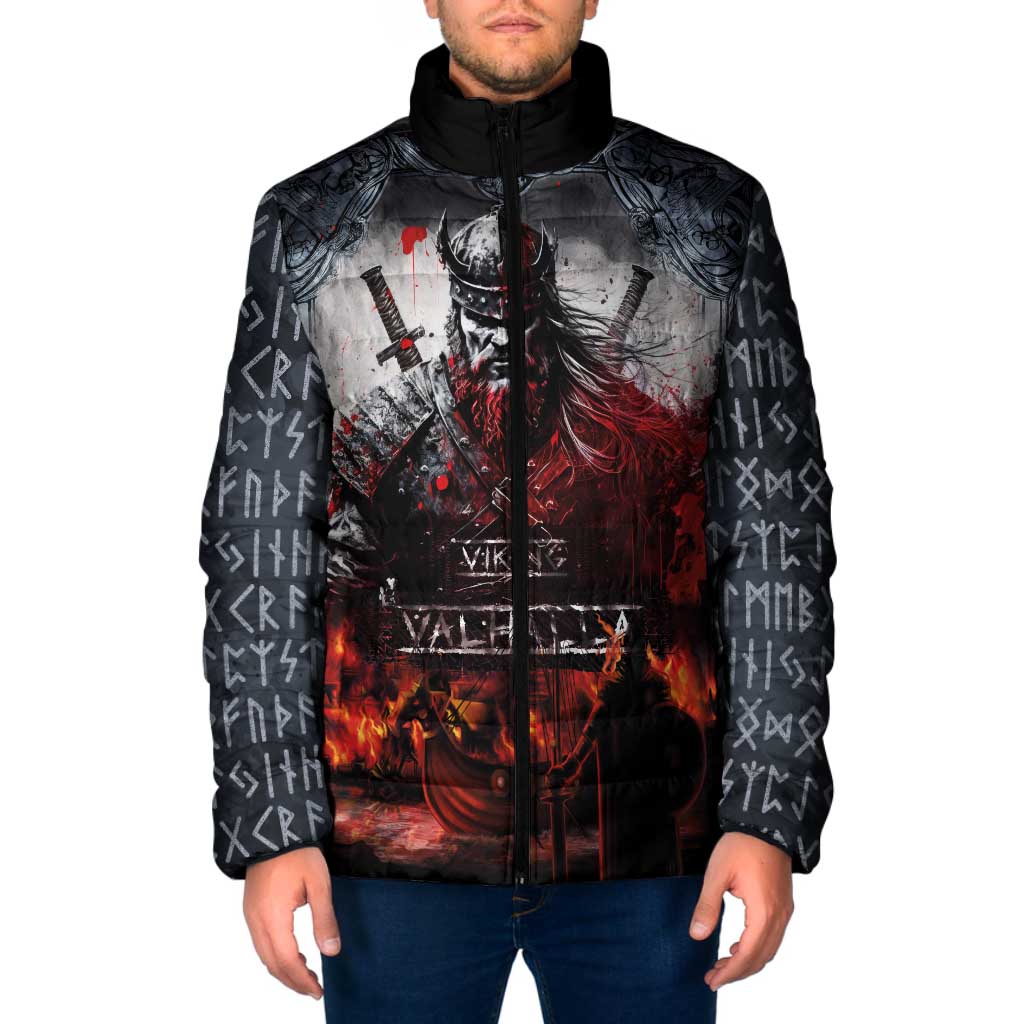 Viking Valhalla Padded Jacket Norseman and Burning Battlefield - Wonder Print Shop