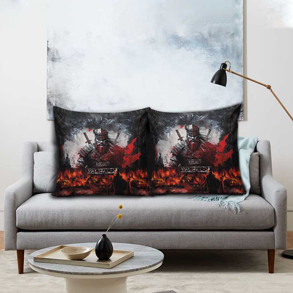 Viking Valhalla Pillow Cover Norseman and Burning Battlefield - Wonder Print Shop