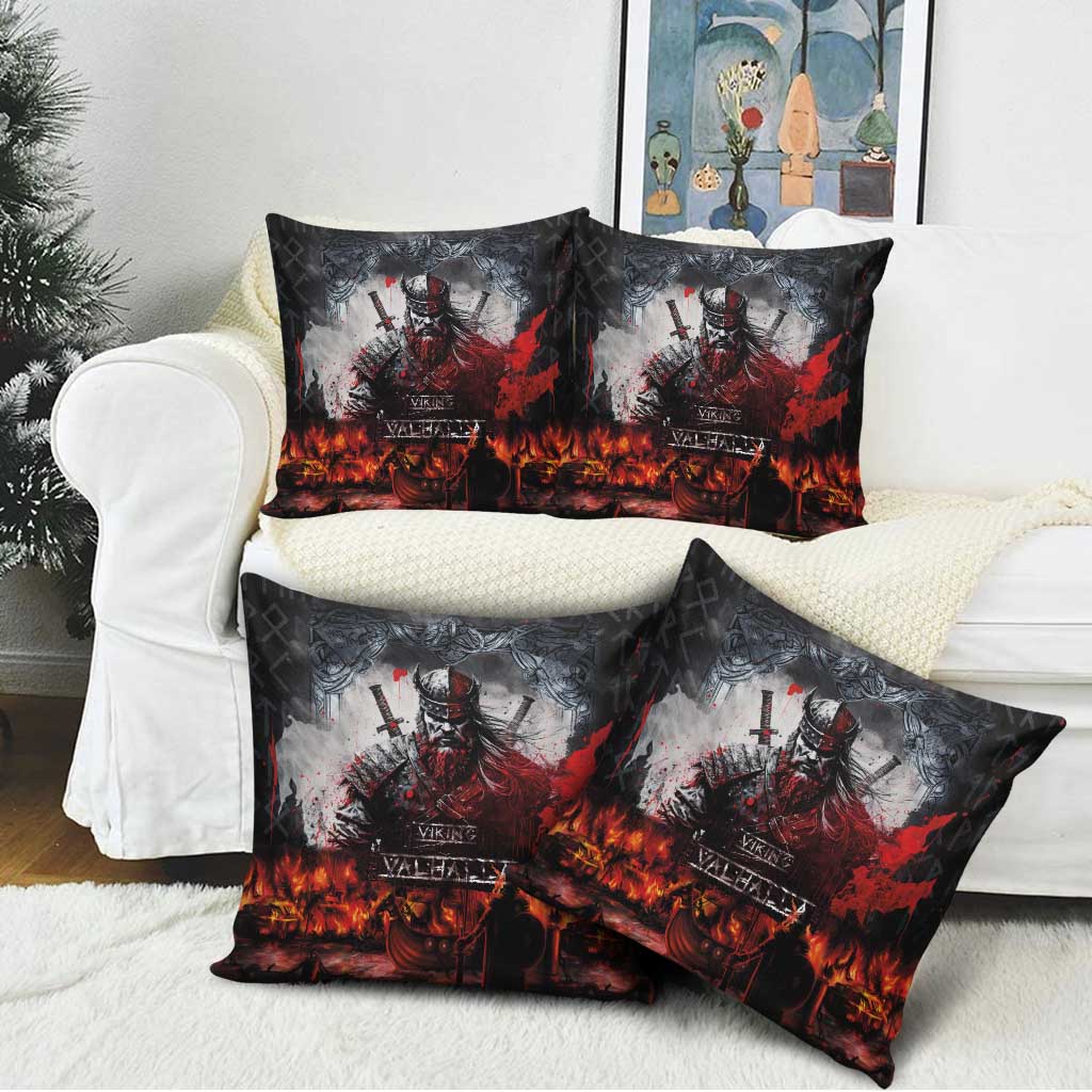 Viking Valhalla Pillow Cover Norseman and Burning Battlefield - Wonder Print Shop