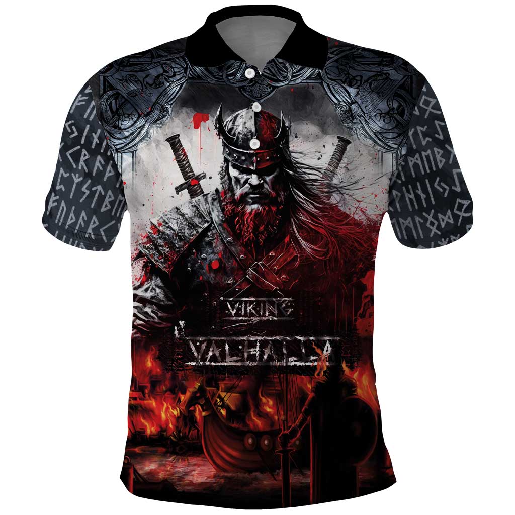 Viking Valhalla Polo Shirt Norseman and Burning Battlefield - Wonder Print Shop