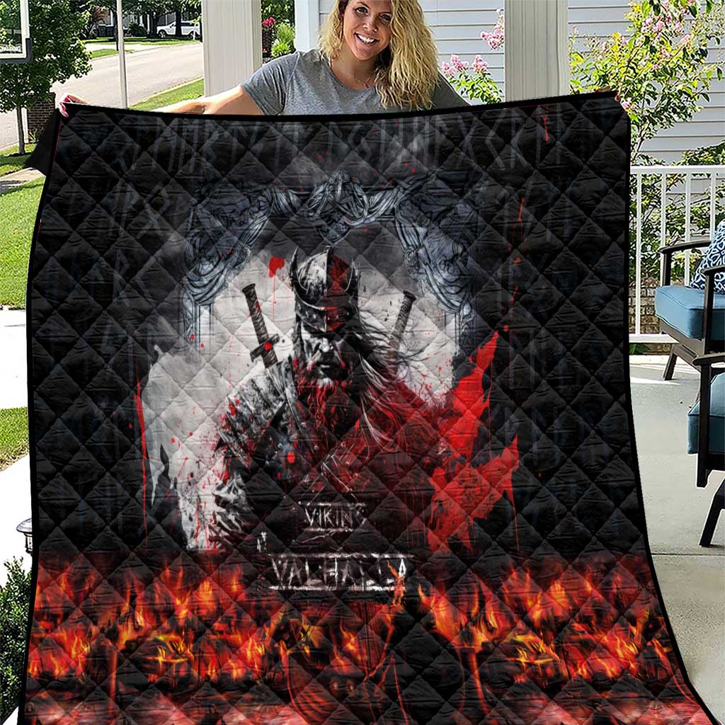 Viking Valhalla Quilt Norseman and Burning Battlefield - Wonder Print Shop