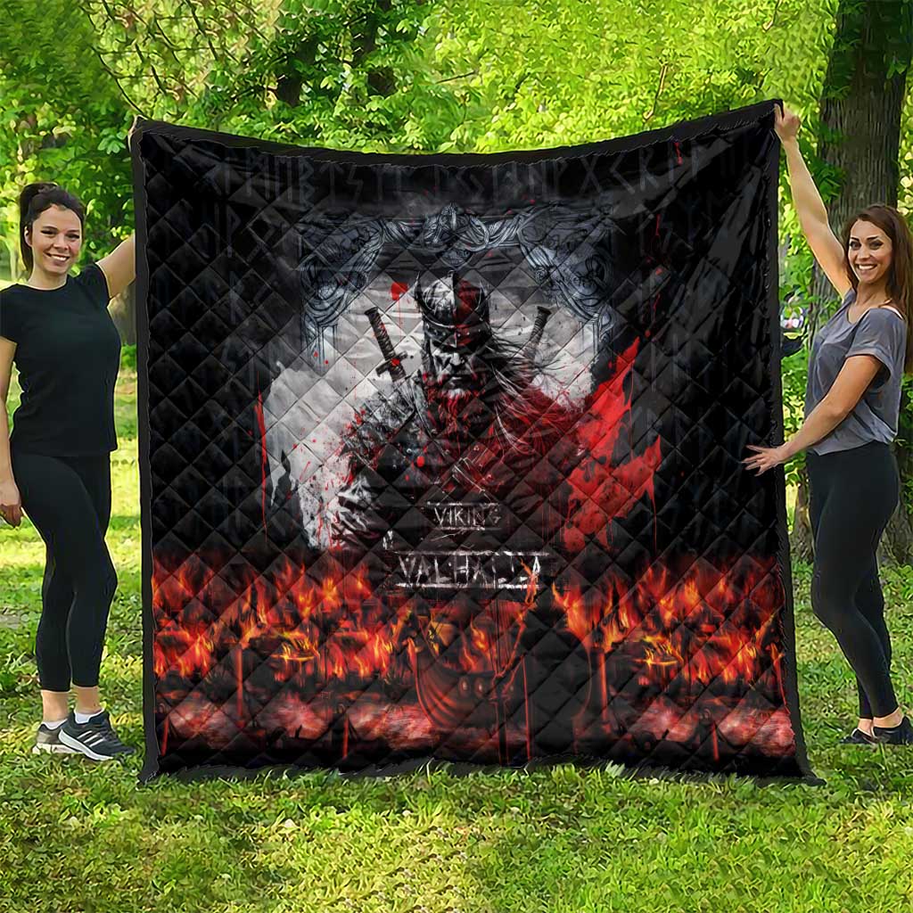 Viking Valhalla Quilt Norseman and Burning Battlefield - Wonder Print Shop
