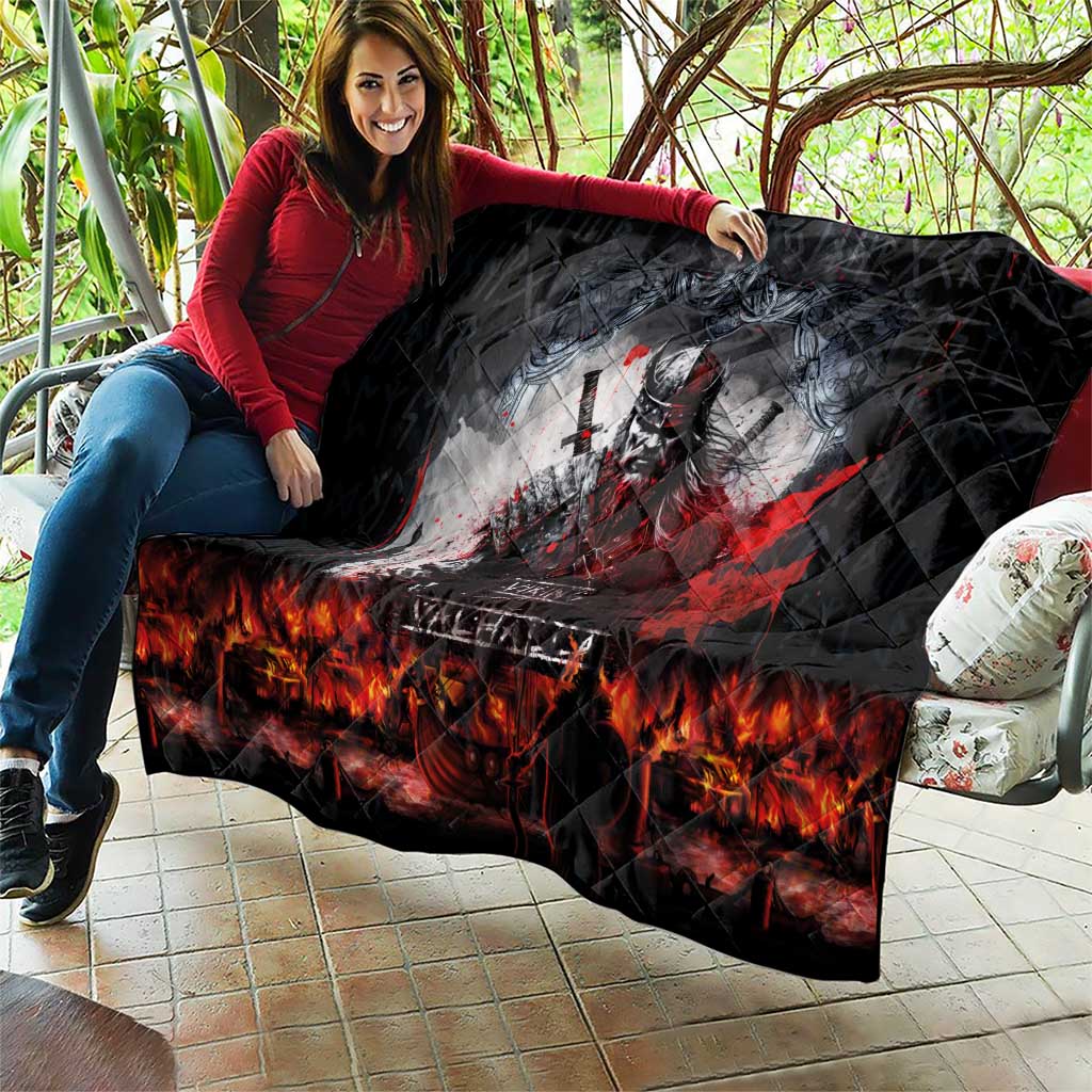 Viking Valhalla Quilt Norseman and Burning Battlefield - Wonder Print Shop