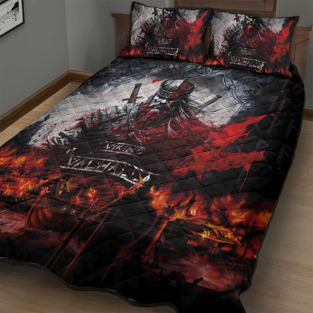 Viking Valhalla Quilt Bed Set Norseman and Burning Battlefield - Wonder Print Shop