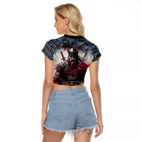 Viking Valhalla Raglan Cropped T Shirt Norseman and Burning Battlefield - Wonder Print Shop