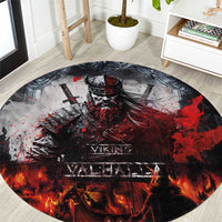 Viking Valhalla Round Carpet Norseman and Burning Battlefield - Wonder Print Shop