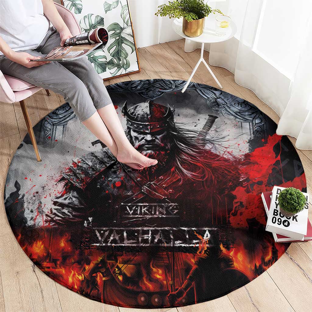 Viking Valhalla Round Carpet Norseman and Burning Battlefield - Wonder Print Shop