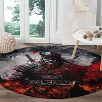 Viking Valhalla Round Carpet Norseman and Burning Battlefield - Wonder Print Shop