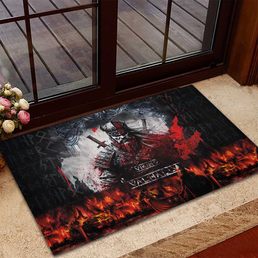 Viking Valhalla Rubber Doormat Norseman and Burning Battlefield - Wonder Print Shop