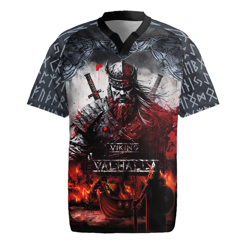 Viking Valhalla Rugby Jersey Norseman and Burning Battlefield - Wonder Print Shop
