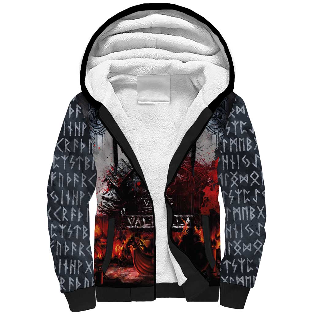Viking Valhalla Sherpa Hoodie Norseman and Burning Battlefield - Wonder Print Shop