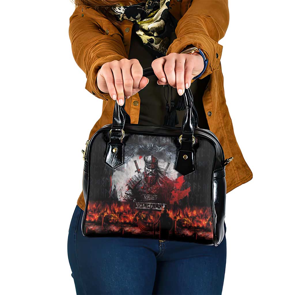 Viking Valhalla Shoulder Handbag Norseman and Burning Battlefield - Wonder Print Shop