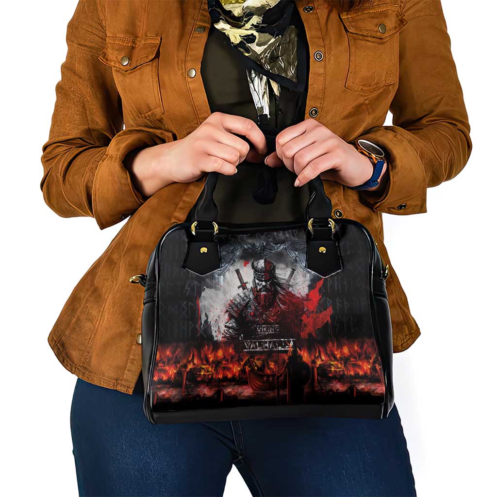 Viking Valhalla Shoulder Handbag Norseman and Burning Battlefield - Wonder Print Shop
